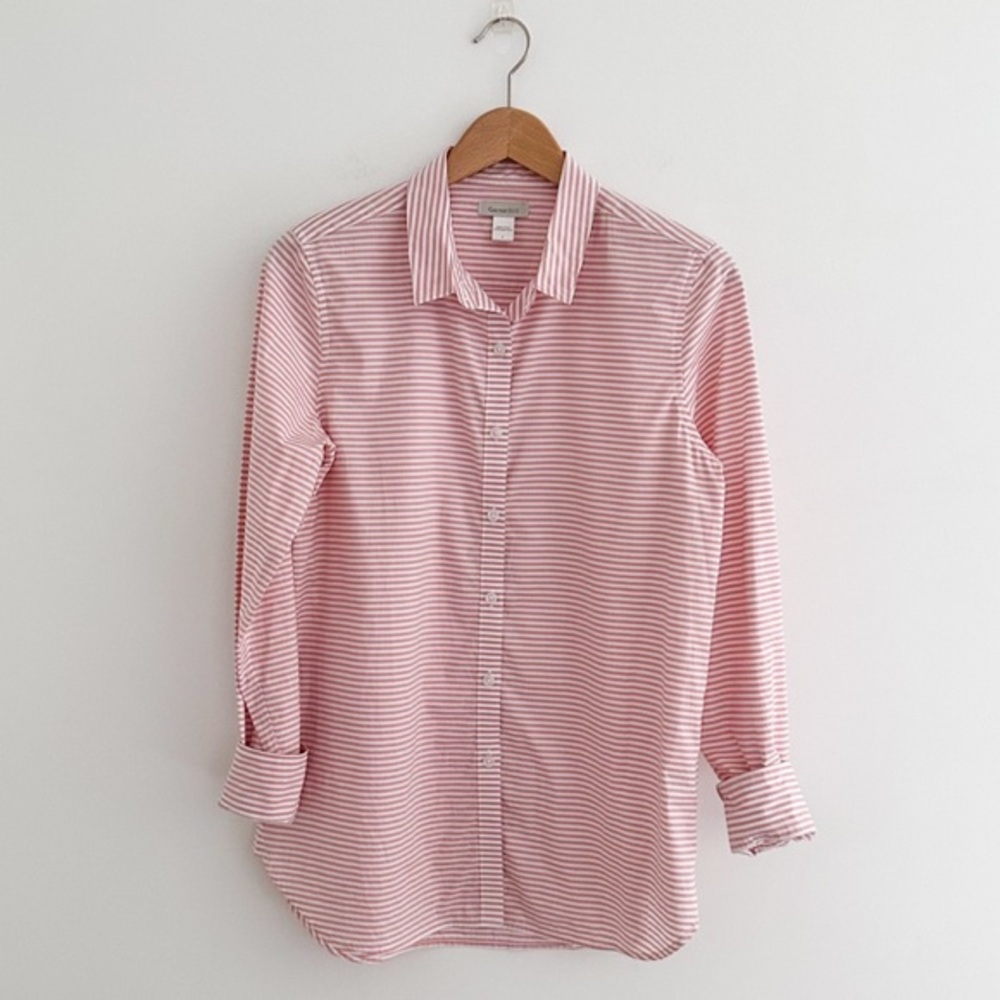 Garnet Hill Terracotta Pink & White Stripe Button Down Shirt Size 4 100% Cotton